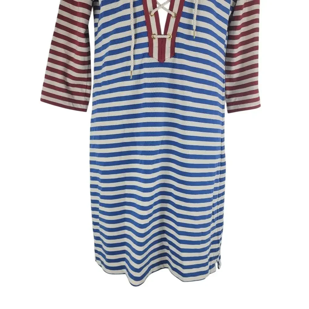 J crew Striped Lace Up Maxi Dress 3/4 Sleeve Multi Color Size XS